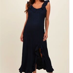 Blue Sweetheart Slit Midi Dress